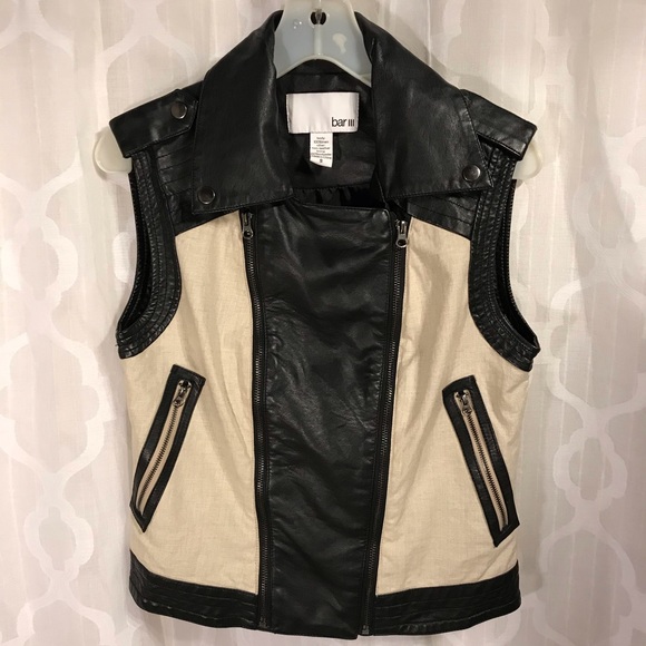bar III Linen and Faux Leather Zipper Vest Small - Picture 2 of 6
